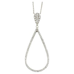 Large Pavé Diamond Open Teardrop Pendant Necklace in 14 Karat White Gold