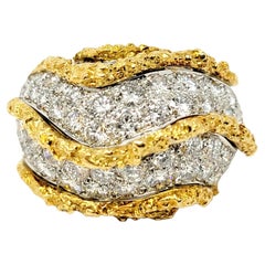 Round Pavé Diamond Chunky Wave Motif Dome Ring in 18 Karat Yellow Gold