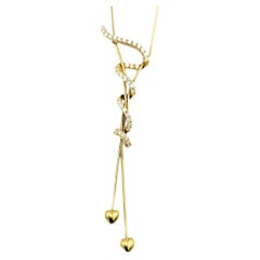 Jose Hess Diamond Squiggle Drop Necklace with Hearts in 18 Karat Yellow Gold