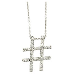 Roberto Coin Tiny Treasures Diamond Hashtag Pendant Necklace 18 Karat White Gold