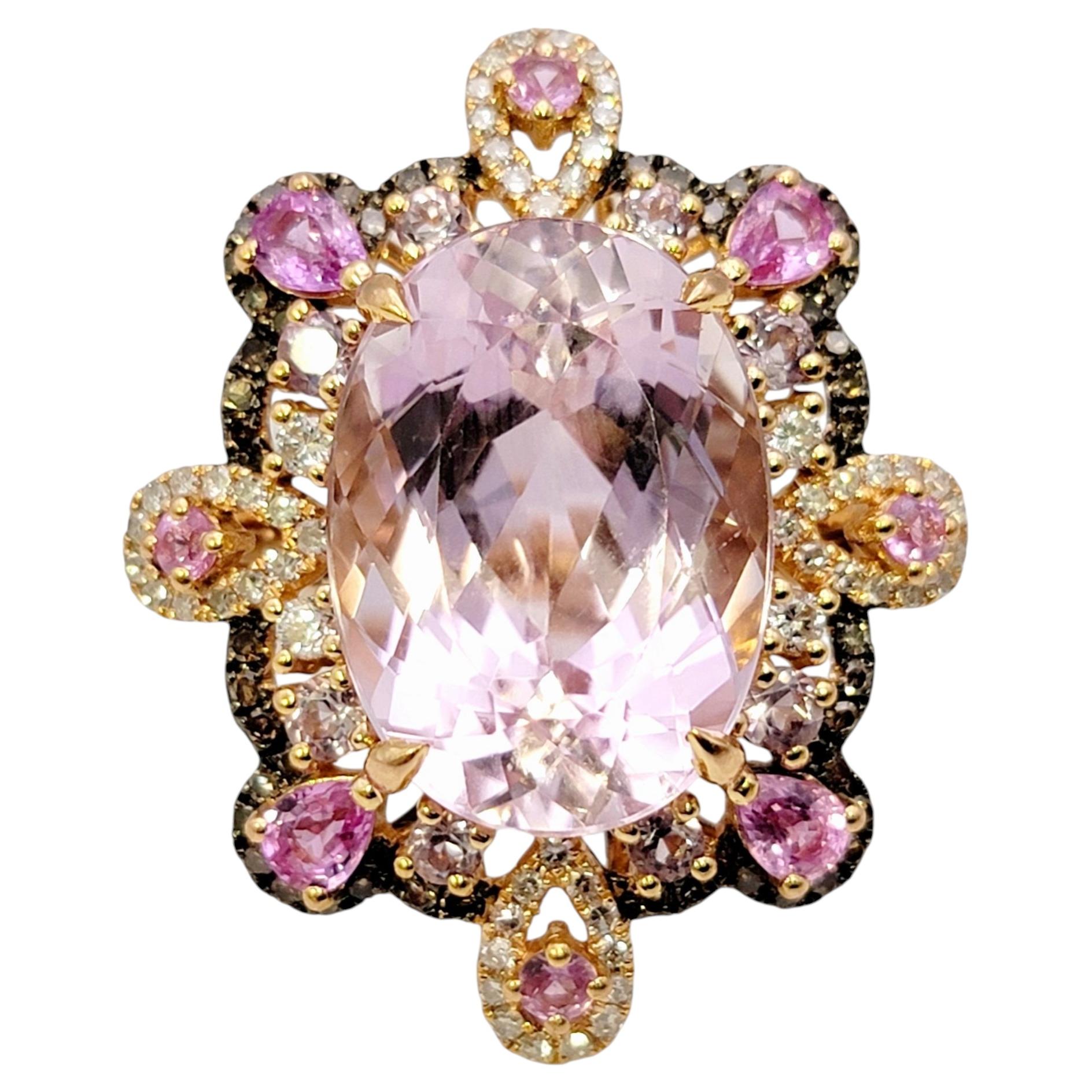 Rare Pink Topaz Cocktail Ring with Diamonds and Sapphires 18 Karat Rose Gold