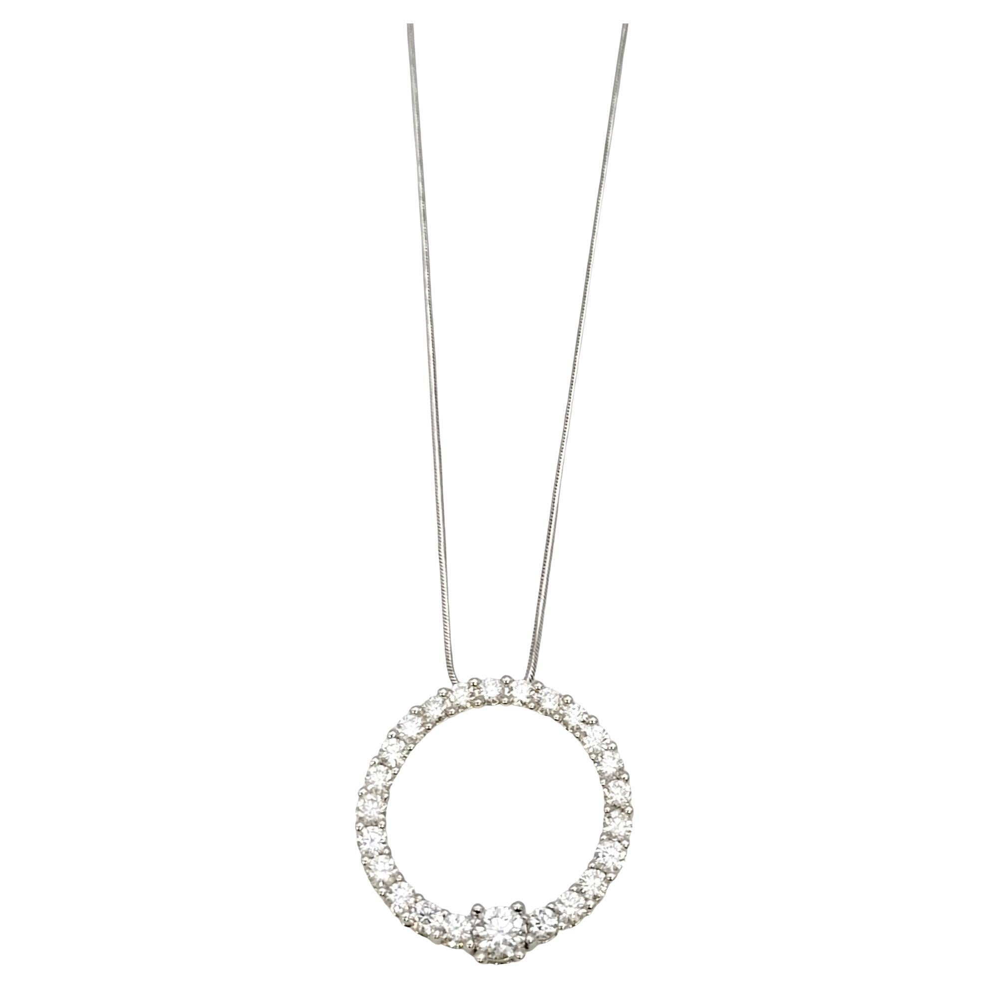 Graduated Round Diamond Open Circle Pendant Necklace in 14 Karat White Gold
