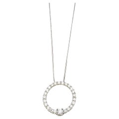 Graduated Round Diamond Open Circle Pendant Necklace in 14 Karat White Gold