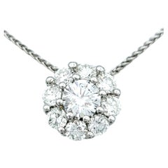  Round Diamond Halo Pendant Necklace with Wheat Chain in 18 Karat White Gold