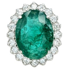 4.98 Carat Oval Cut Emerald Cocktail Ring with Diamond Halo 14 Karat White Gold