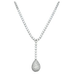 Round Brilliant Pavé Diamond Teardrop Lariat Necklace with Ball Chain 18K Gold