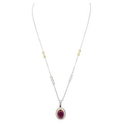 Jack Kelege Pink Tourmaline and Diamond Halo Pendant Necklace in Platinum & Gold