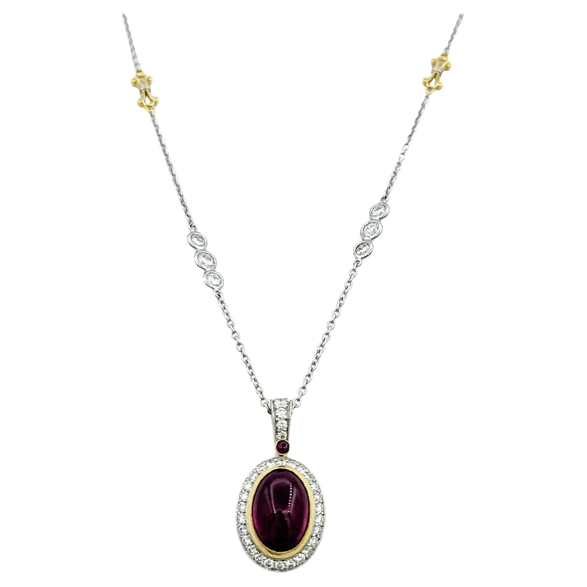 Jack Kelege Pink Tourmaline and Diamond Halo Pendant Necklace in 18 Karat Gold For Sale