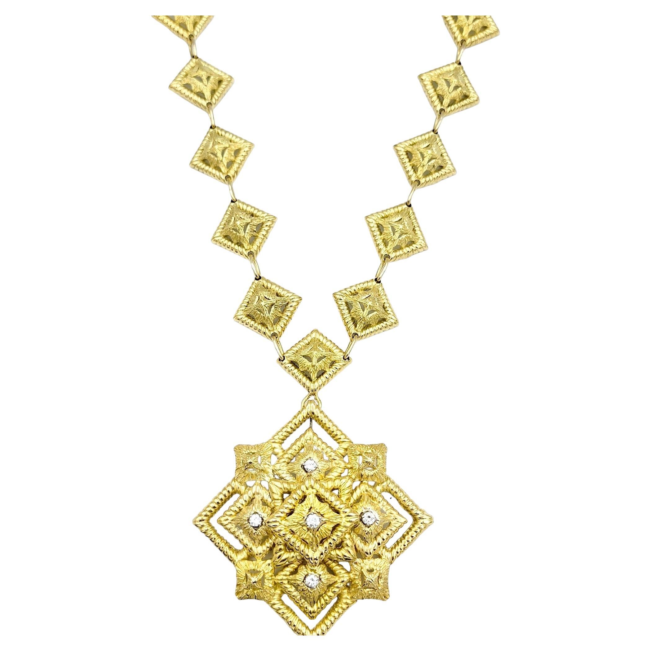 Hammerman Brothers Collar Colgante de Diamantes y Oro Amarillo de 18 K con Textura Gruesa en venta
