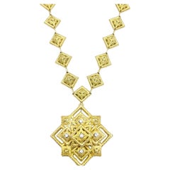 Hammerman Brothers Geometric Pendant Necklace with Diamonds in Textured 18K Gold
