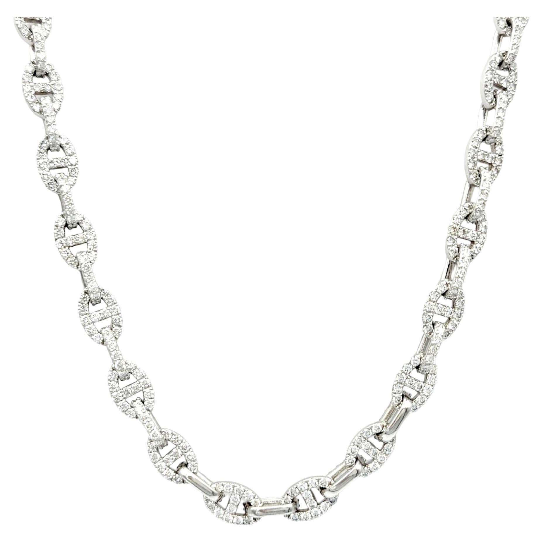 12.60 Carat Total Diamond Oval Chain Link 22" Long Necklace White Gold, F-G/VVS