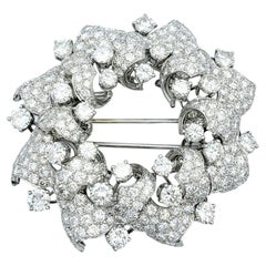 Large 14.60 Carat Total Round Brilliant Diamond Wreath Brooch in Platinum