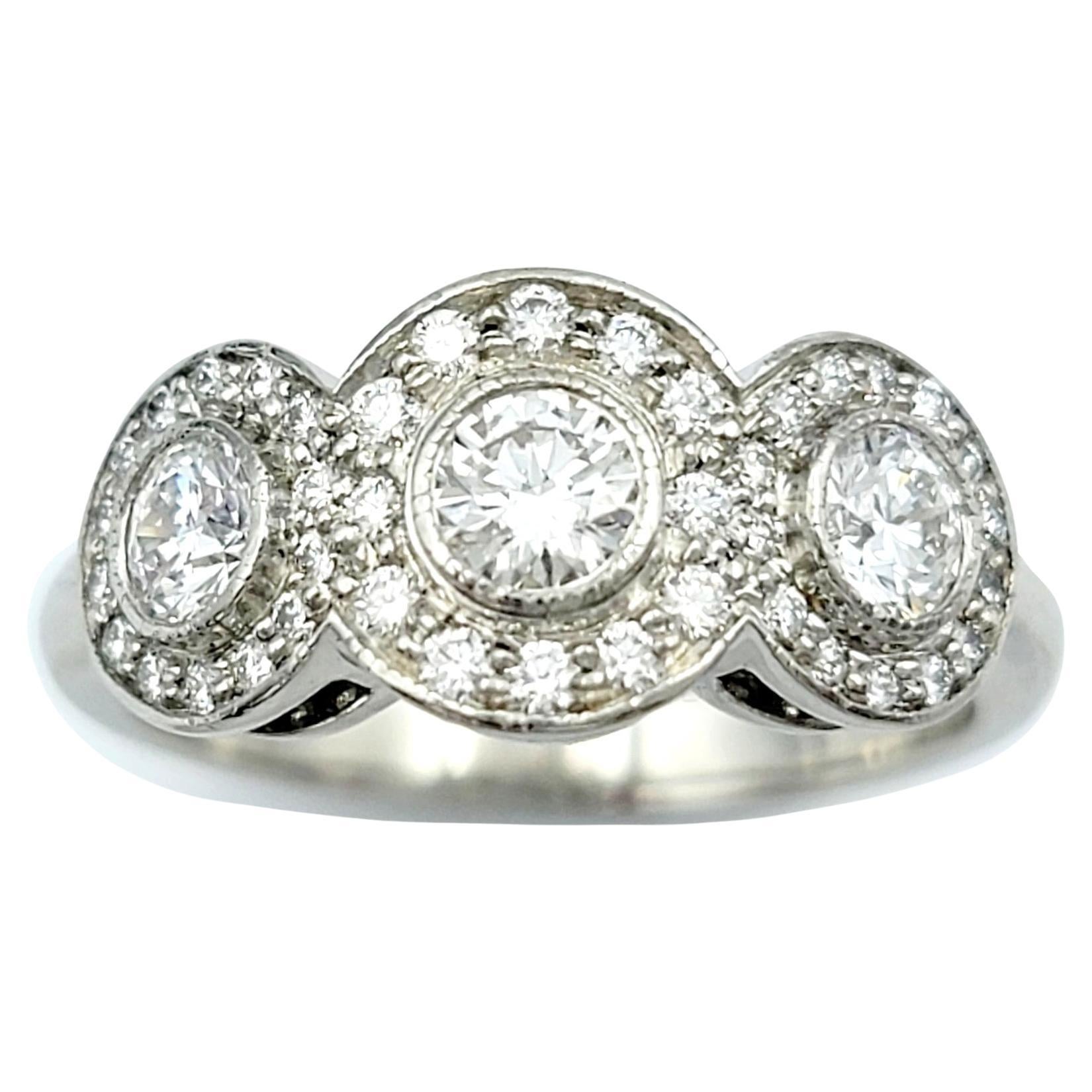 Tiffany & Co. Three Stone Circlet Diamond Halo Ring in Platinum Size 4.75