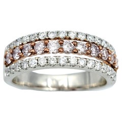 Pink and White Pavé Diamond Triple Row Semi-Eternity Band Ring in 18 Karat Gold