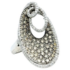 Contemporary Pavé Diamond Oblong Swirl Motif Cocktail Ring 14 Karat White Gold