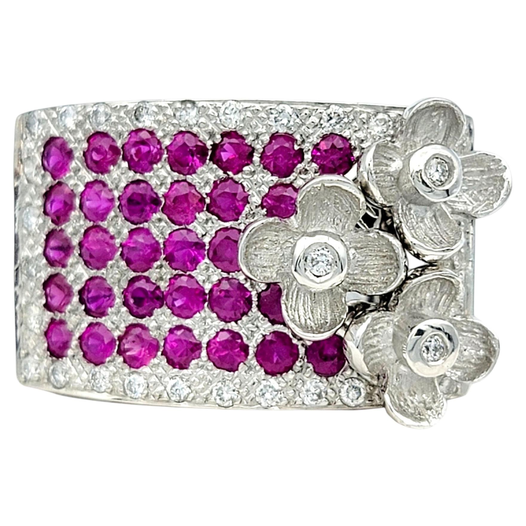 Le Vian Multi-Row Ruby and Diamond Wide Band Ring with Flowers in 14 Karat Gold
