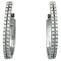 Raima Round Diamond Double Column Oval Hoop Earrings Set in 18 Karat White Gold