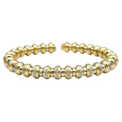 Flexible Ridged Cuff Bracelet with Pavé Diamonds in Two-Tone 18 Karat Gold