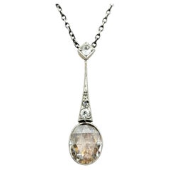 Vintage Rose Checkered Oval Cut Diamond Drop Pendant Necklace 14K Gold & Silver