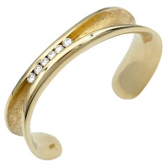 Scott Gauthier Asymmetrical Cuff Bracelet with Diamond Row in 14 Karat Gold