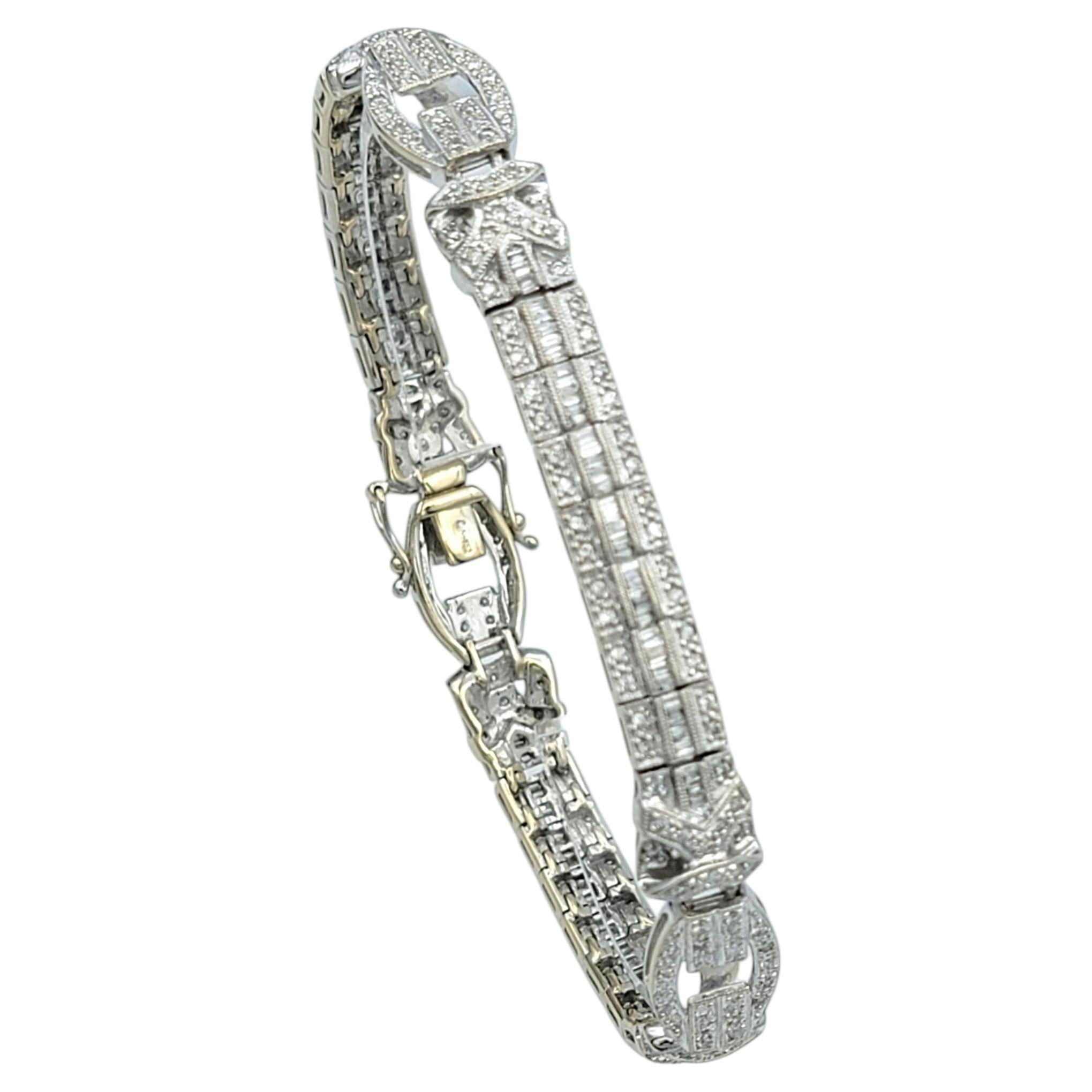 Multi Diamond Art Deco Link Bracelet in 18 Karat White Gold