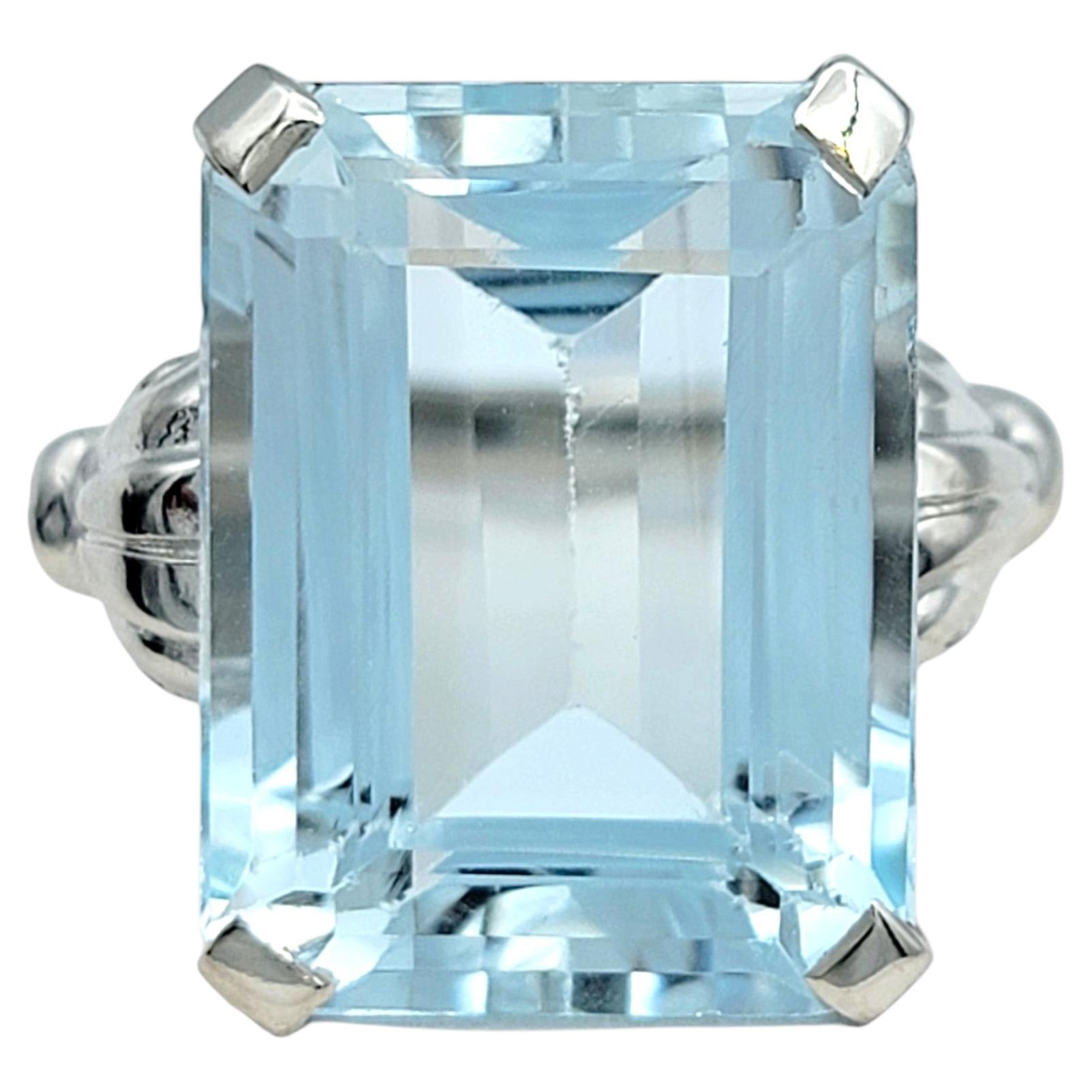 10.66 Carat Emerald Cut Aquamarine Solitaire Cocktail Ring 14 Karat White Gold