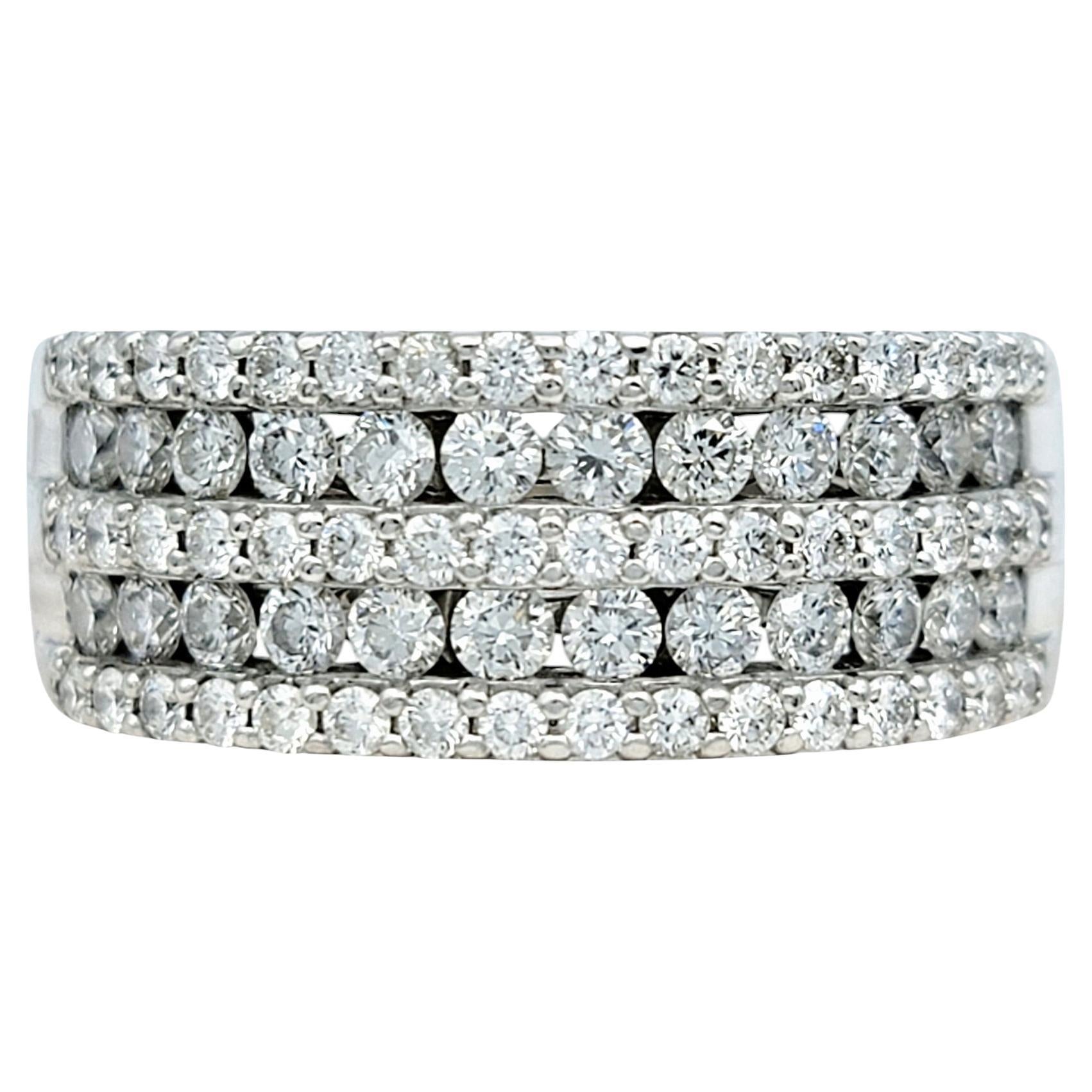 Round Brilliant Diamond 5 Row Wide Band Ring in Polished 18 Karat Gold, F-G / VS