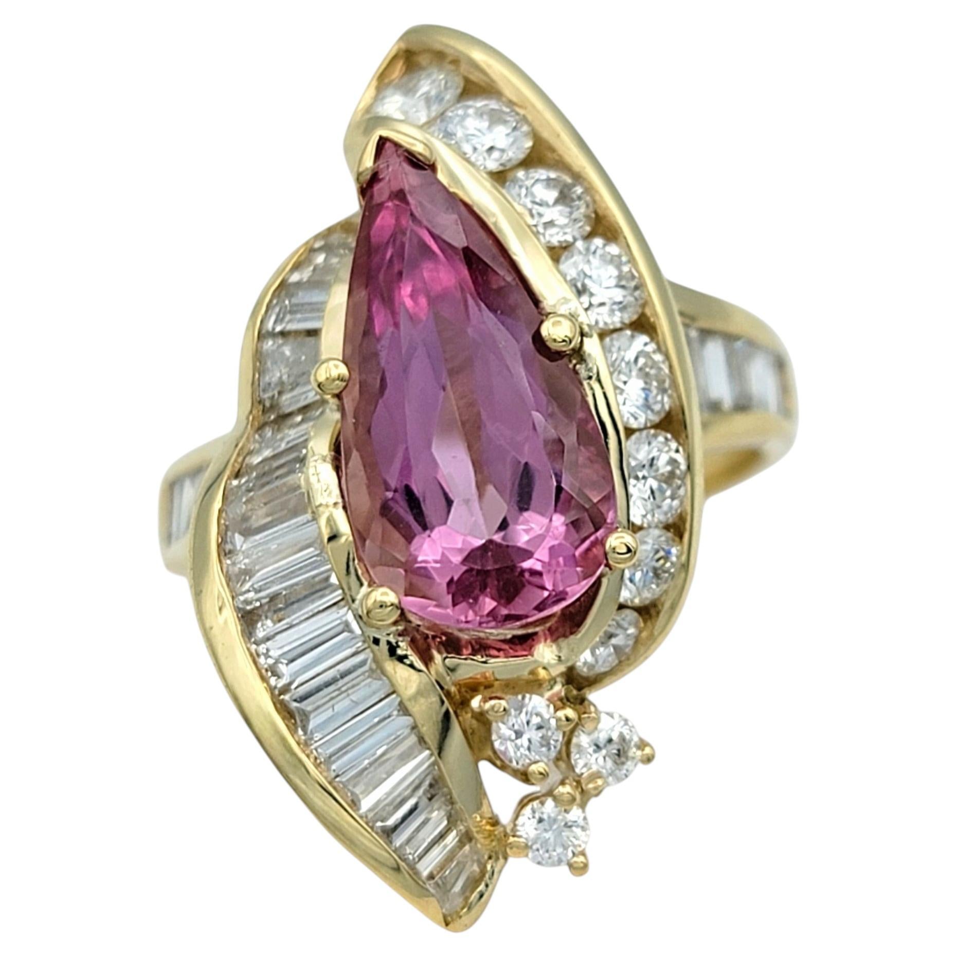 Pear Cut Imperial Pink Topaz and Diamond Cocktail Ring in 14 Karat Yellow Gold
