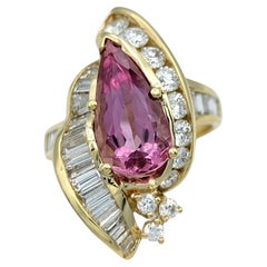 Pear Cut Imperial Pink Topaz and Diamond Cocktail Ring in 14 Karat Yellow Gold