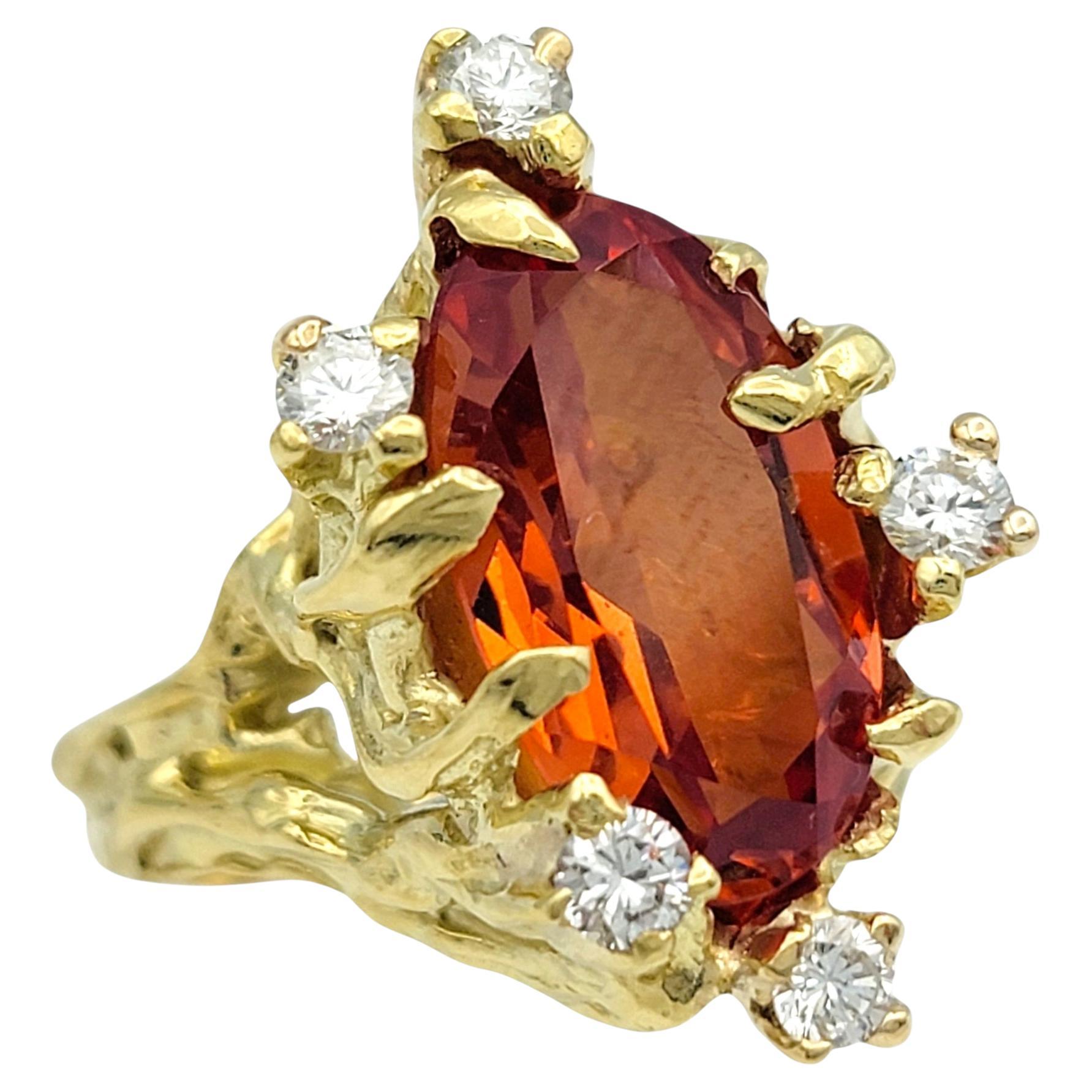 4.68 Carat Lab Grown Spinel Faux Bois Ring with Diamonds in 18 Karat Yellow Gold For Sale