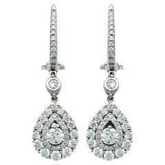 Diamond Cluster Teardrop Dangle Omega Back in Earrings in 14 Karat Gold