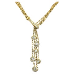 Multi Strand Tiered Diamond Halo Drop Dangle Necklace in 18 Karat Yellow Gold