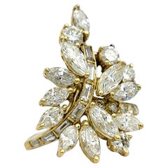 Multi-Diamond Asymmetrical Spray Cocktail Ring in Polished 18 Karat Yellow Gold