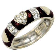 Anello Hidalgo a cuore con smalto rosso e diamanti in oro bicolore 18 carati