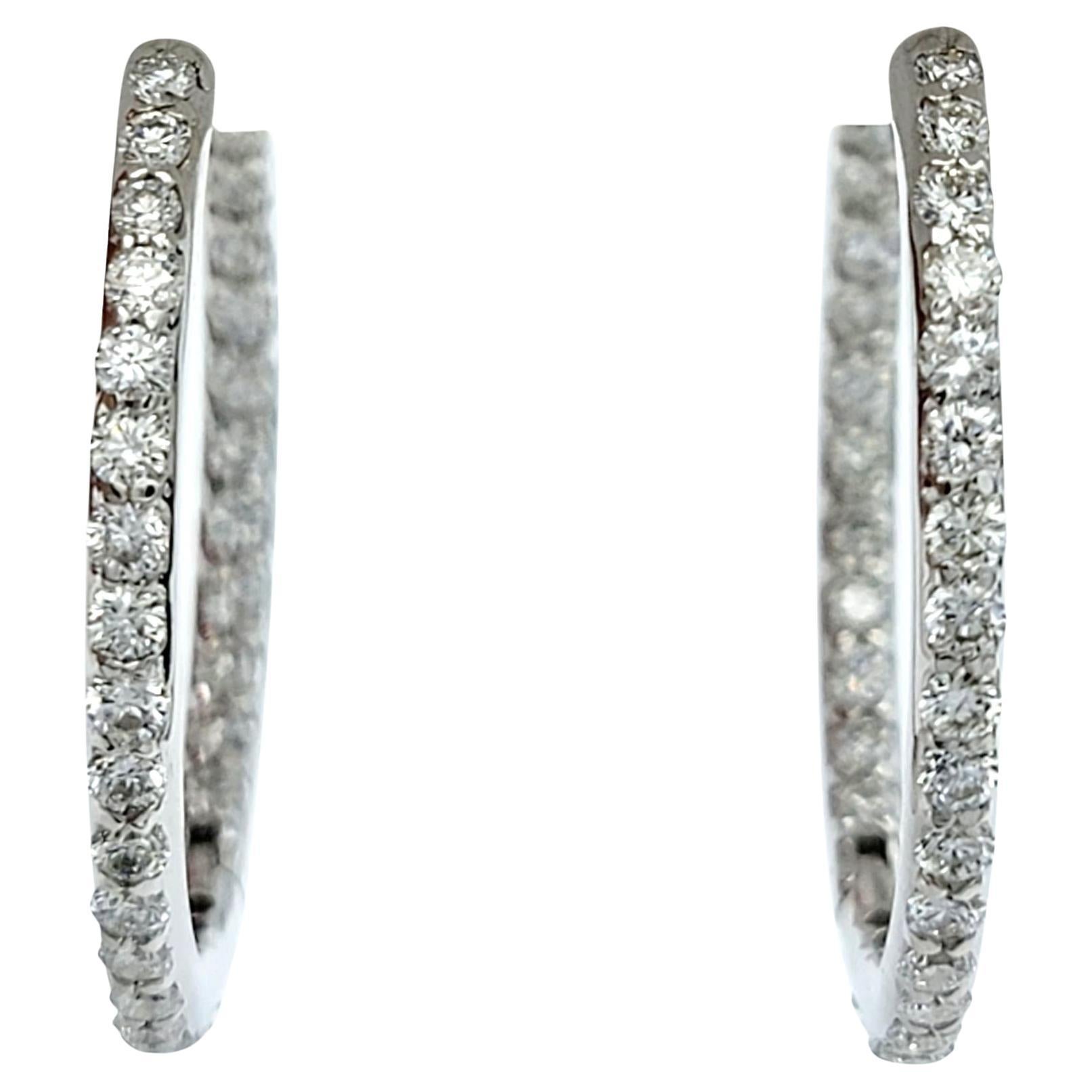 2.48 Carat Total Inside Outside Round Diamond Hoop Earrings 14 Karat White Gold