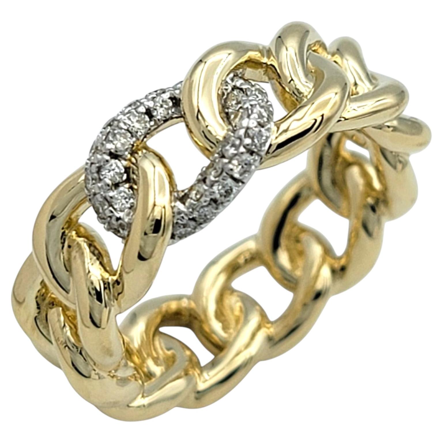 Curb Link Band Ring with Pavé Diamonds in Polished 14 Karat Yellow Gold
