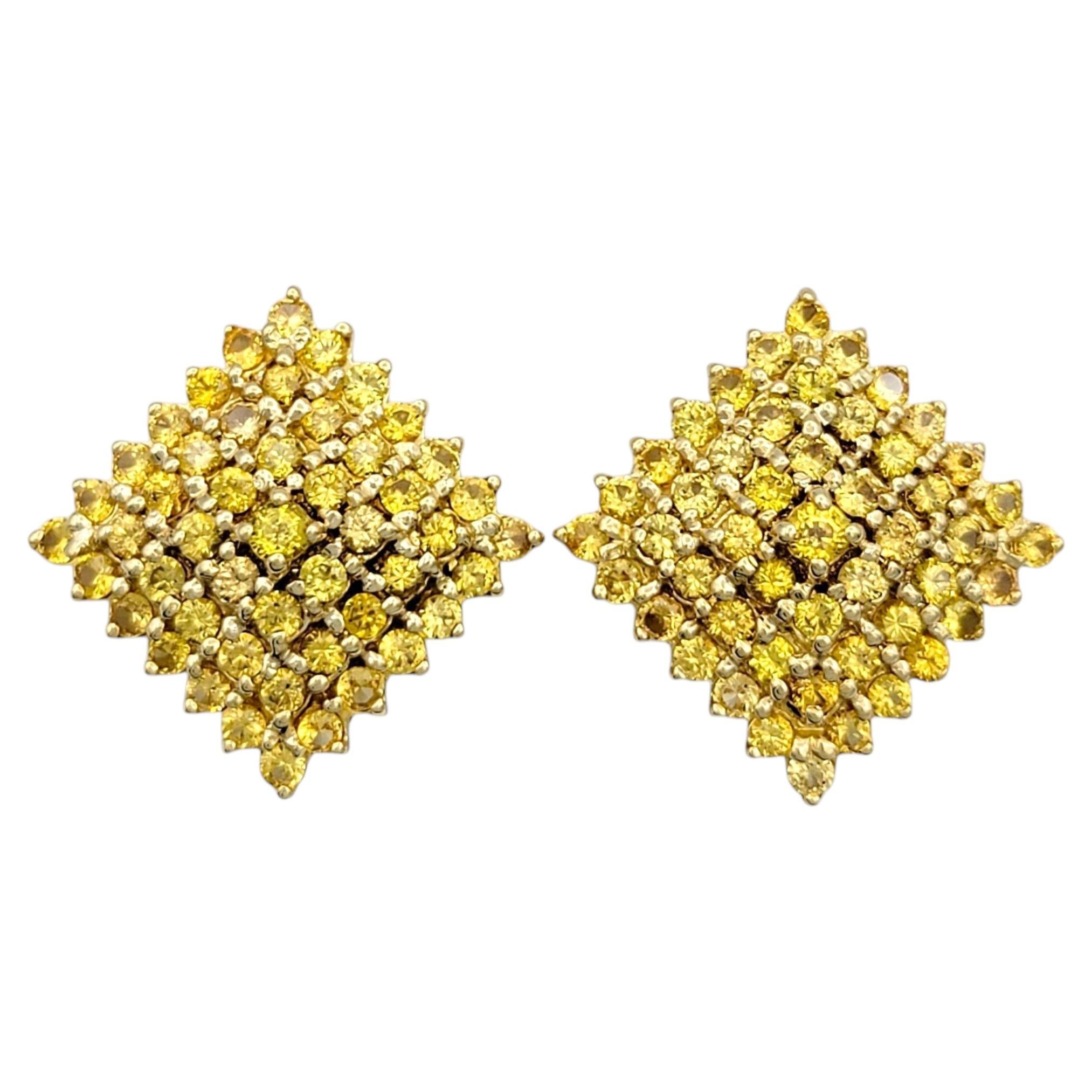 3.00 Carats Total Pavé Yellow Sapphire Squared Stud Earrings in 18 Karat Gold For Sale