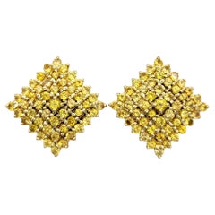 3.00 Carats Total Pavé Yellow Sapphire Squared Stud Earrings in 18 Karat Gold
