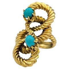 Ilias Lalaounis Twisted Rope and Turquoise Cocktail Ring in 18 Karat Yellow Gold