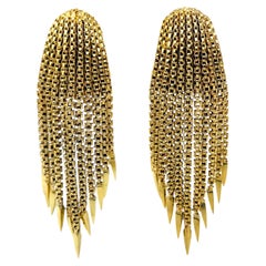 Vintage Hammerman Brothers Spiked Tassel Clip-on Earrings 18 Karat Yellow Gold