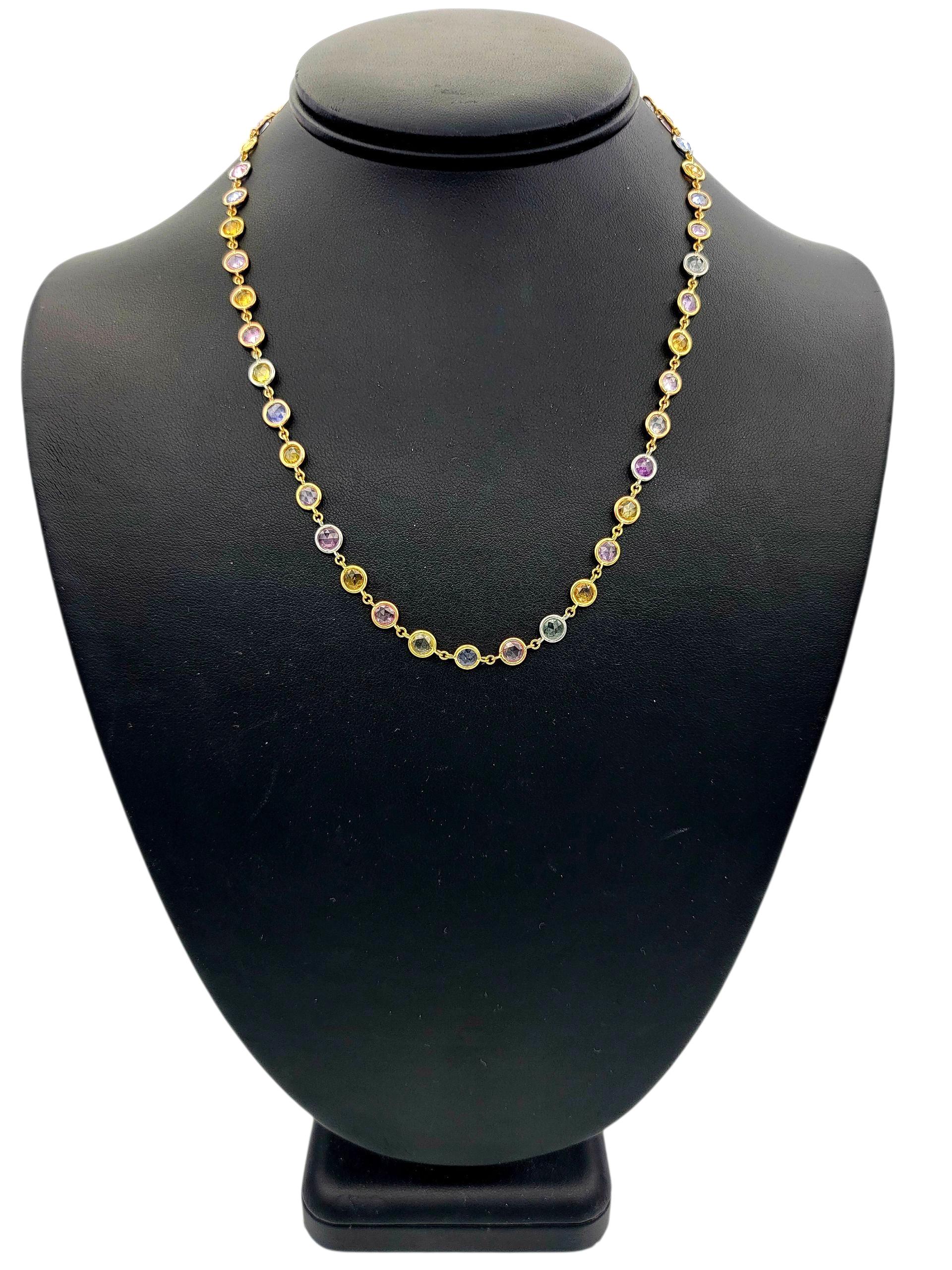 Collier à maillons en or tricolore 18 carats et saphir naturel multicolore taillé en rose en vente 4