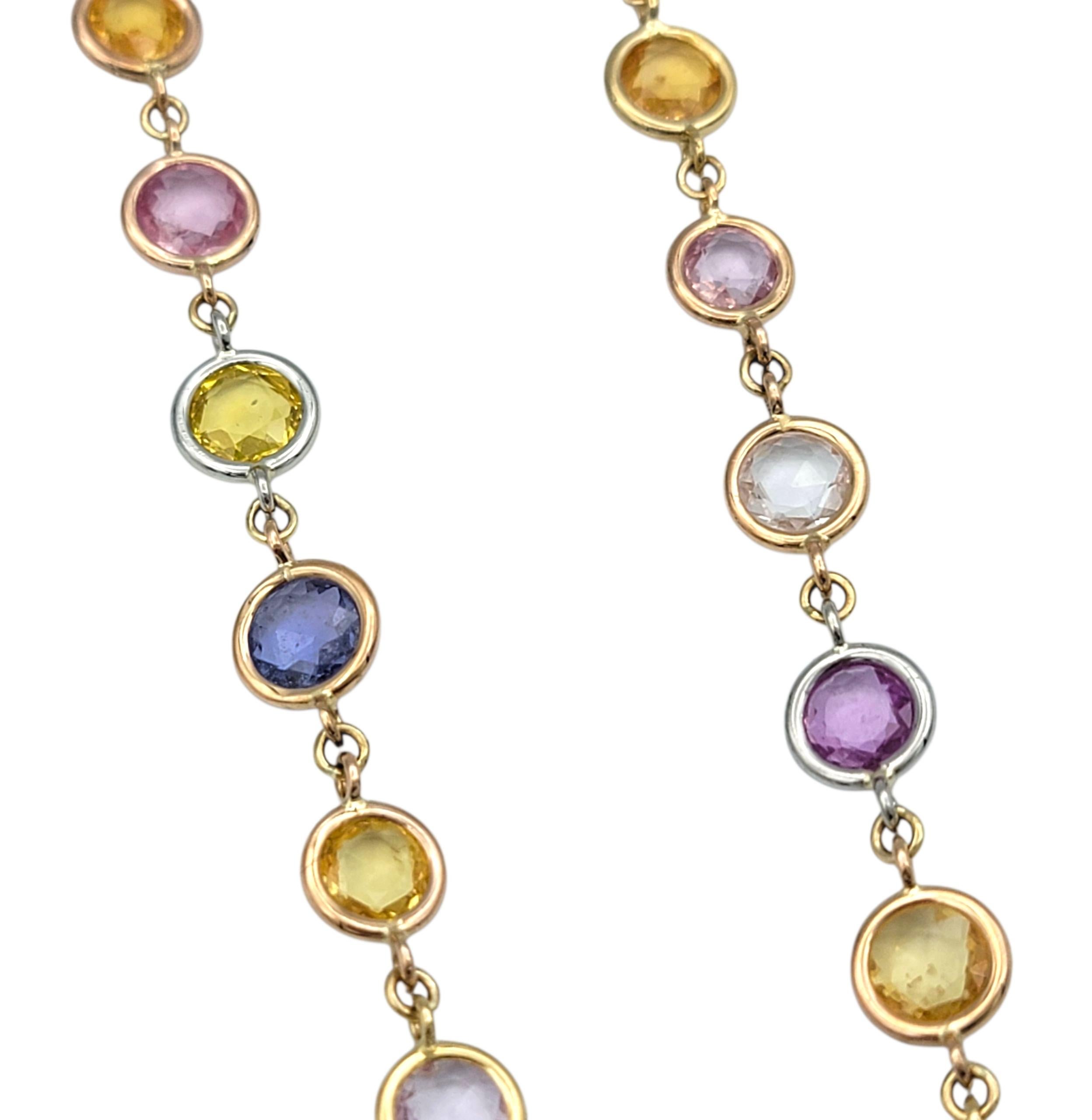 Collier à maillons en or tricolore 18 carats et saphir naturel multicolore taillé en rose Bon état - En vente à Scottsdale, AZ