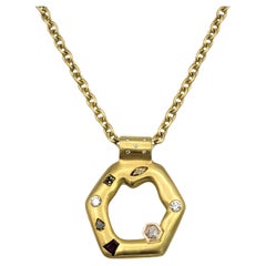 Hexagon Multi-Color Diamond and Ruby Pendant Necklace in 18 Karat Yellow Gold