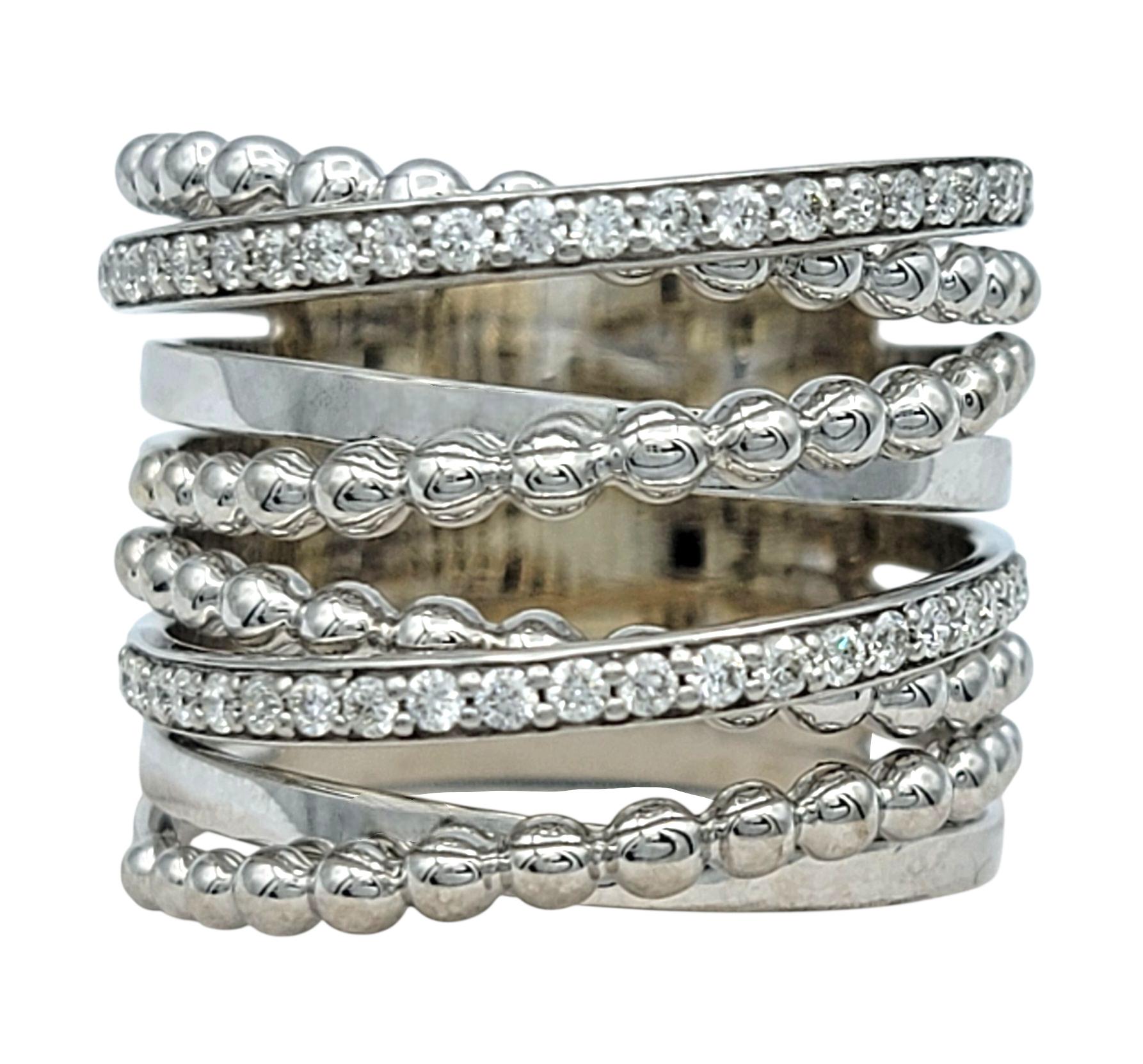 Hueb Bubbles mehrreihiger Pavé-Diamantring aus poliertem 18 Karat Weißgold (Rundschliff) im Angebot