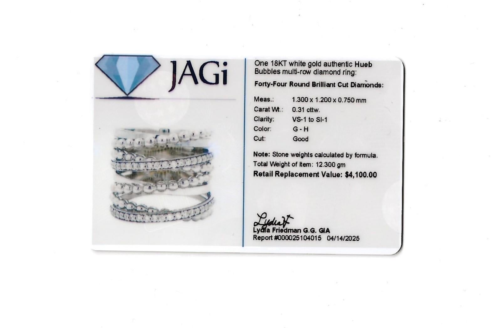 Hueb Bubbles mehrreihiger Pavé-Diamantring aus poliertem 18 Karat Weißgold im Angebot 10