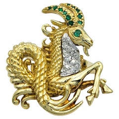 Capricorn Sea Goat Convertible Ring / Brooch in Polished 18 Karat Yellow Gold