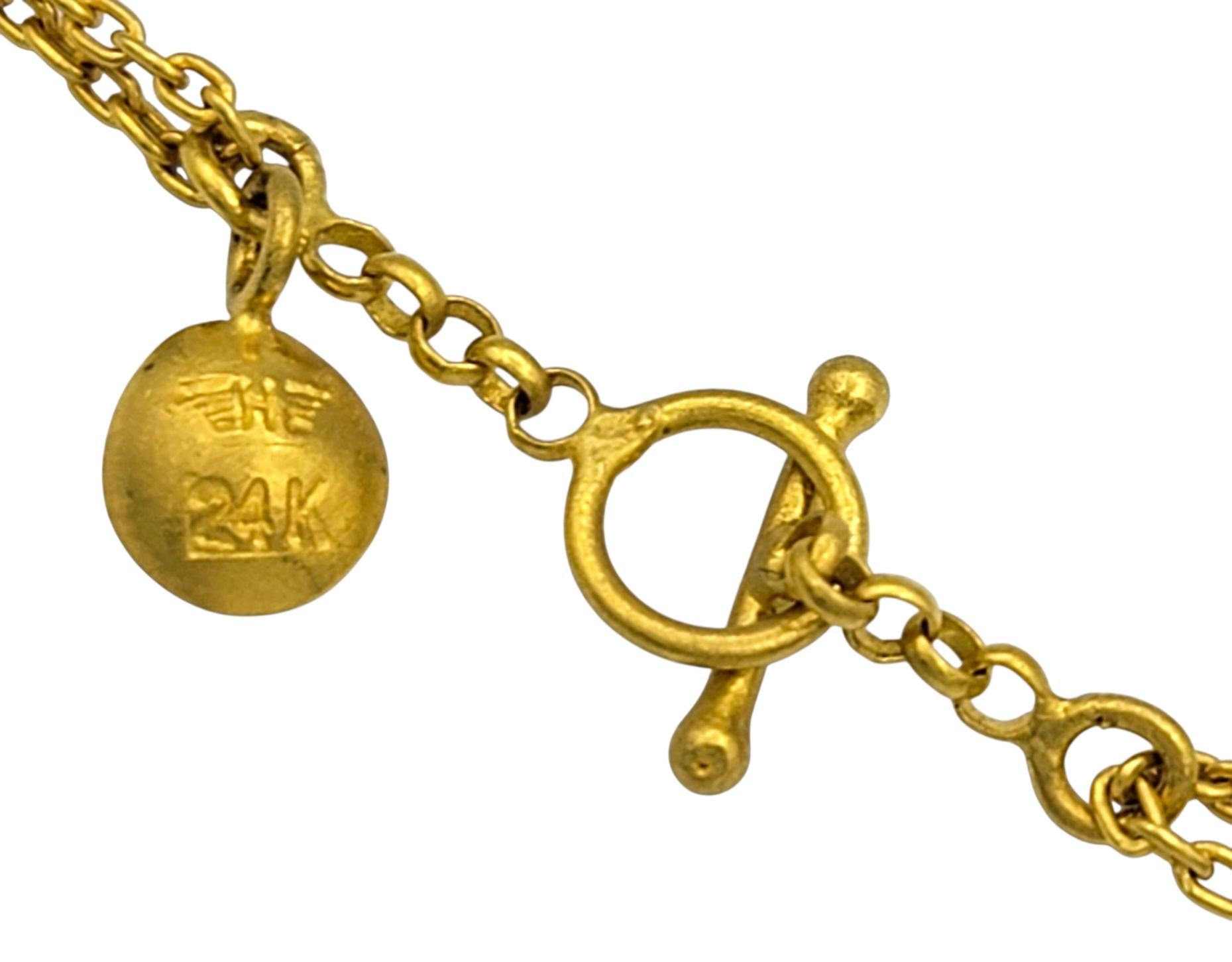 Collier double pendentif tablette avec diamants en or jaune 24 carats Bon état - En vente à Scottsdale, AZ