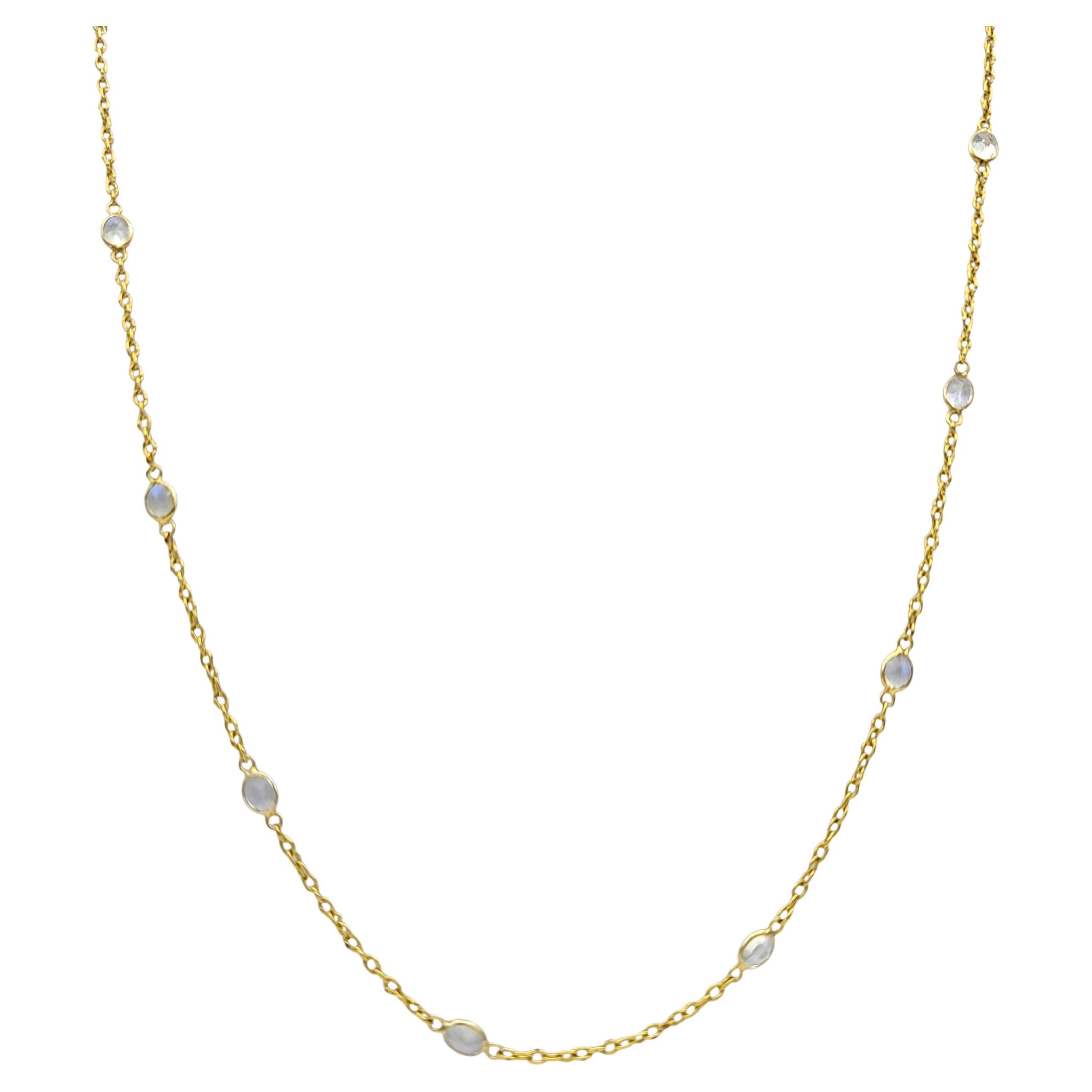 42,5" lange, ovale Mondstein-Halskette mit Lünette aus 18 Karat Gelbgold