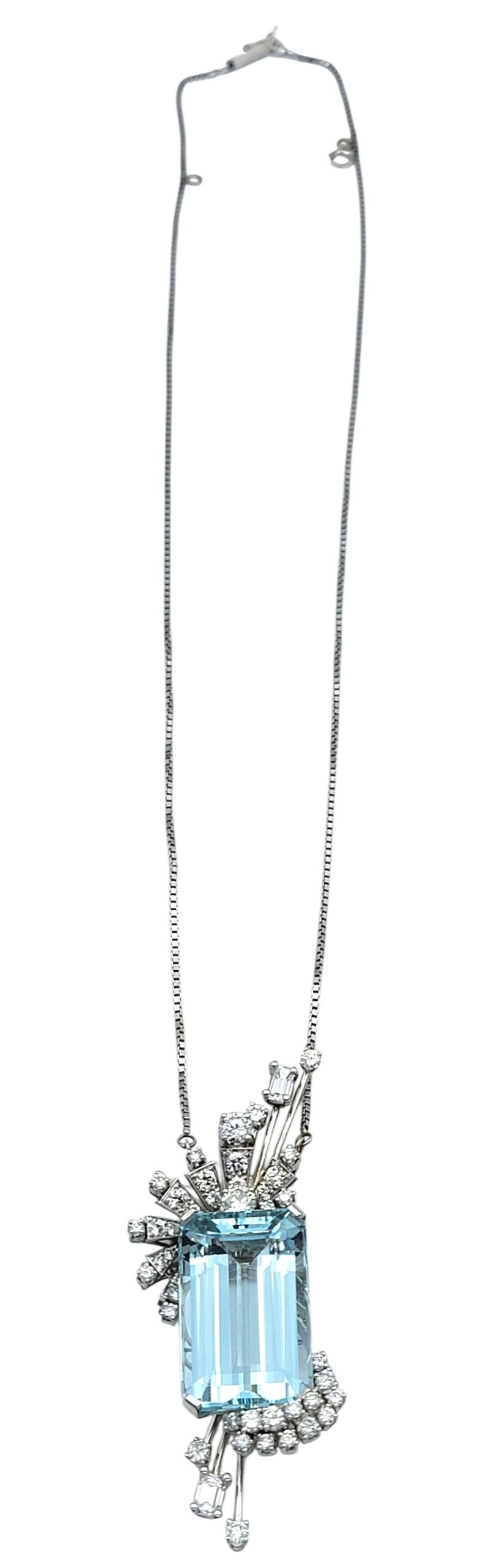34,53 Karat Smaragdschliff Aquamarin-Anhänger Halskette mit Diamanten 14 Karat Gold im Zustand „Gut“ im Angebot in Scottsdale, AZ