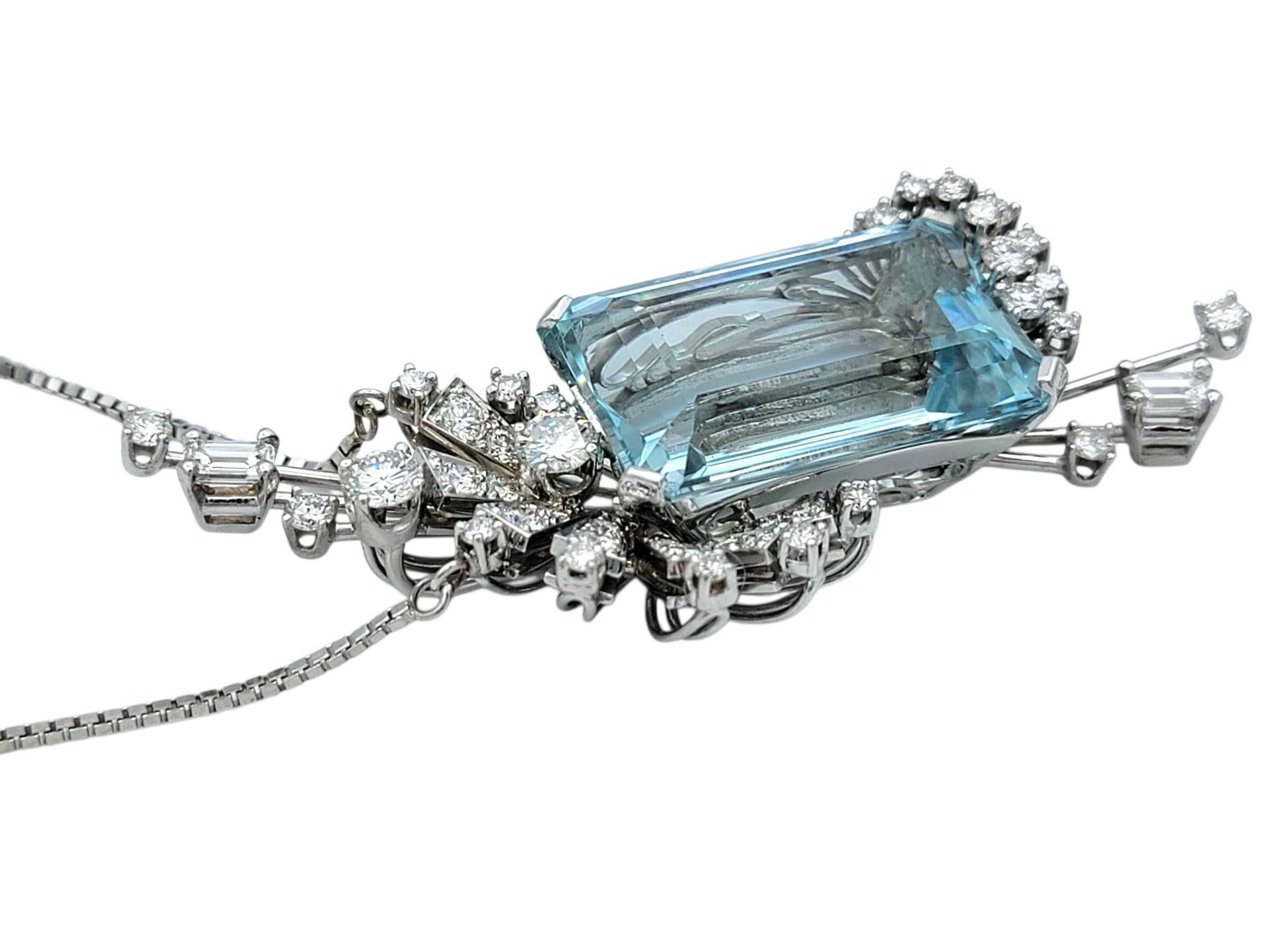 34,53 Karat Smaragdschliff Aquamarin-Anhänger Halskette mit Diamanten 14 Karat Gold im Angebot 1